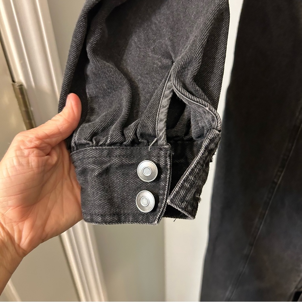 Future Collective Womens Washed Black Denim Zip Front Long Sleeve Midi Dress 8 - Picture 7 of 11